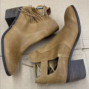 Lucky Brand Brown Fringe Ankle Boots Women's Size 7.5‎ Leather Upper